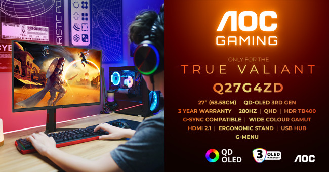 To nowy AOC GAMING, Q27G4ZD monitorować najnowszą technologię trzeciej generacji QD-OLED